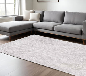 HomeRoots 3'' White Abstract Non-Skid Area Rug - Modern Design for Entryways, Durable Machine-Woven Style 7' X 9' 548668
