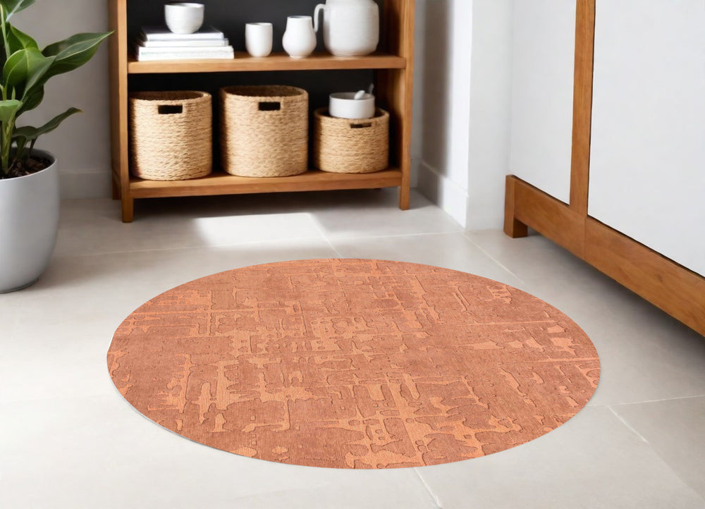 Homeroots 8' Orange Round Abstract Non Skid Area Rug  100% Pet 548679