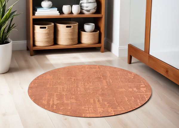 HomeRoots 3'' Orange Abstract Non-Skid Area Rug - Vibrant Modern Design for Entryways and Small Spaces 5' Round 548680