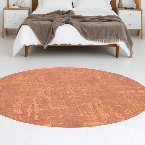 Homeroots 5' Orange Round Abstract Non Skid Area Rug  100% Pet 548680