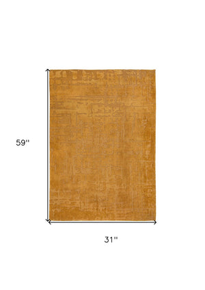 HomeRoots 3' Yellow Abstract Non-Skid Area Rug - Stylish, Modern Design for Safe, Comfortable Floors Anywhere 3' X 5' 548689