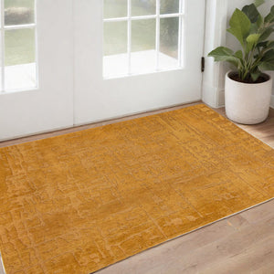 Homeroots 3' X 5' Yellow Abstract Non Skid Area Rug  100% Pet 548689