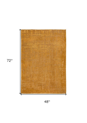 HomeRoots 3' Yellow Abstract Non-Skid Area Rug - Stylish, Modern Design for Safe, Comfortable Floors Anywhere 5' X 7' 548690
