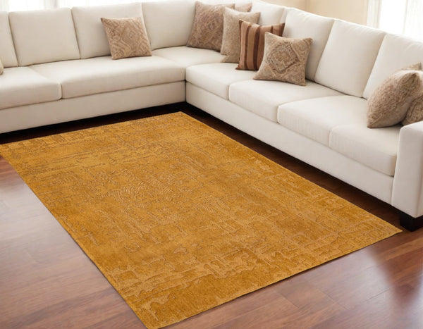 HomeRoots 3' Yellow Abstract Non-Skid Area Rug - Stylish, Modern Design for Safe, Comfortable Floors Anywhere 5' X 7' 548690