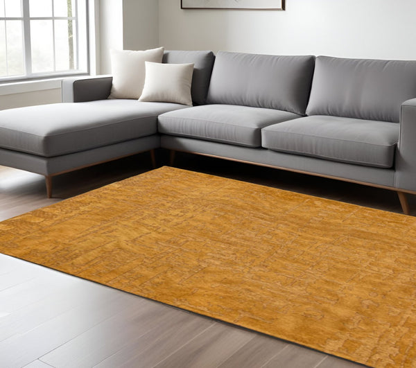 HomeRoots 3' Yellow Abstract Non-Skid Area Rug - Stylish, Modern Design for Safe, Comfortable Floors Anywhere 7' X 9' 548692