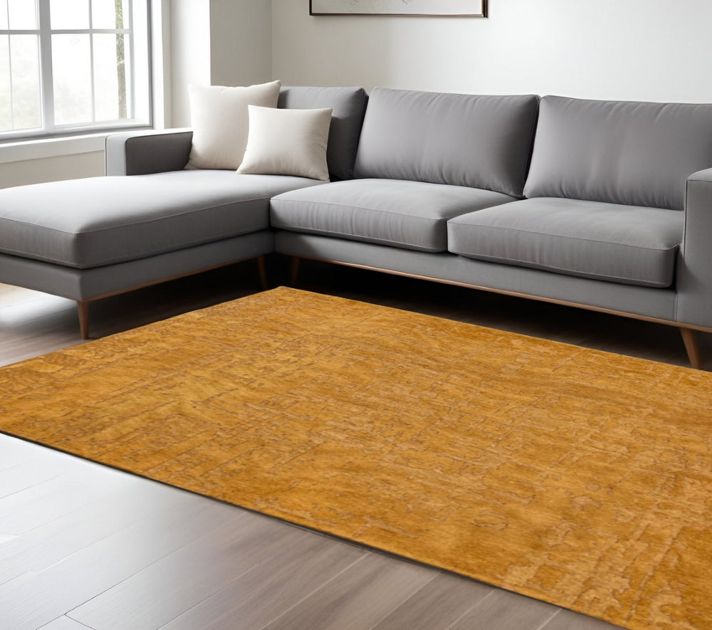 HomeRoots 3' Yellow Abstract Non-Skid Area Rug - Stylish, Modern Design for Safe, Comfortable Floors Anywhere 8' X 11' 548693