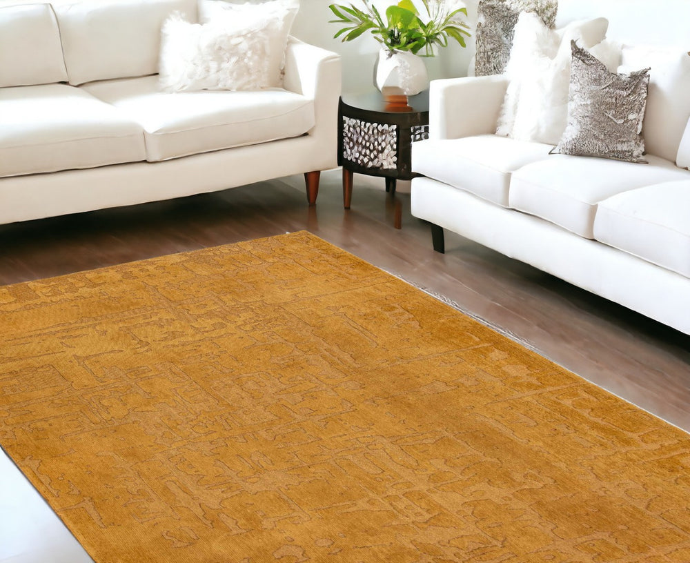HomeRoots 9' X 13' Yellow Abstract Non-Skid Area Rug – Modern Artistry for High-Traffic Spaces & Easy Care 548694