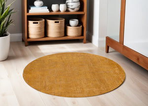 HomeRoots 3' Yellow Abstract Non-Skid Area Rug - Stylish, Modern Design for Safe, Comfortable Floors Anywhere 5' Round 548696