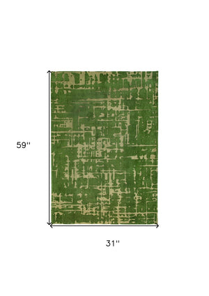 HomeRoots 3' Modern Green Abstract Non-Skid Area Rug - Perfect for Entryways, Kitchens, and High-Traffic Spaces 3' X 5' 548697