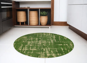 HomeRoots 3' Modern Green Abstract Non-Skid Area Rug - Perfect for Entryways, Kitchens, and High-Traffic Spaces 8' Round 548703