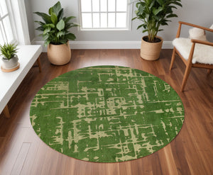 Homeroots 5' Green Round Abstract Non Skid Area Rug  100% Pet 548704