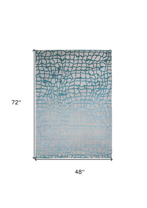 Homeroots 5' X 7' Blue And Gray Abstract Non Skid Area Rug  100% Pet 548706