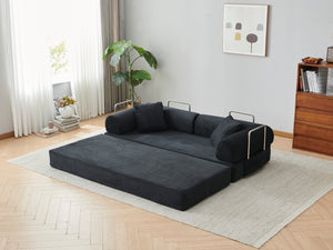 English Elm 78.8" Corduroy Modular Floor Sofa Convertible Sleeper Futon with Pillow Back Support Black W5617P456006