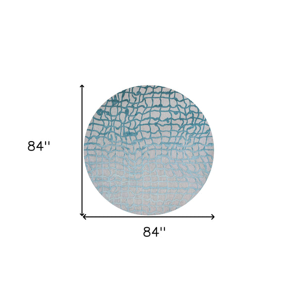 Homeroots 8' Blue And Gray Round Abstract Non Skid Area Rug  100% Pet 548711