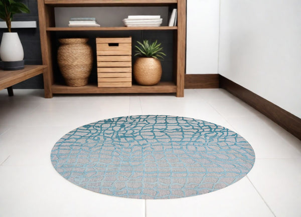 Homeroots 8' Blue And Gray Round Abstract Non Skid Area Rug  100% Pet 548711