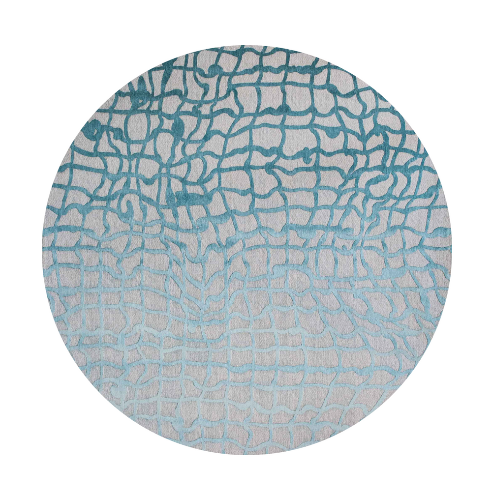 Homeroots 8' Blue And Gray Round Abstract Non Skid Area Rug  100% Pet 548711