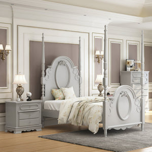 English Elm Grey 3-Drawer Nightstand with Quiet Wooden Glides, Dovetail Construction, Durable Poplar-MDF Finish B062P209009