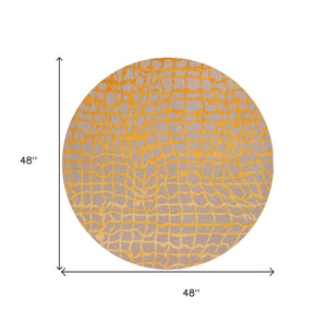 Homeroots 5' Gray And Orange Round Abstract Non Skid Area Rug  100% Pet 548728