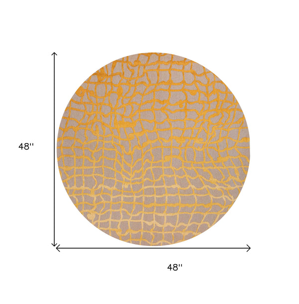 Homeroots 5' Gray And Orange Round Abstract Non Skid Area Rug  100% Pet 548728