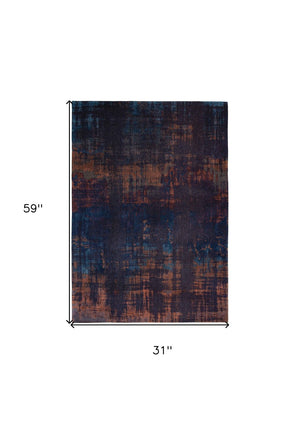 HomeRoots 3' Blue and Brown Abstract Area Rug with Non-Skid Backing - Modern Design for Entryways and Kitchens 3' X 5' 548729
