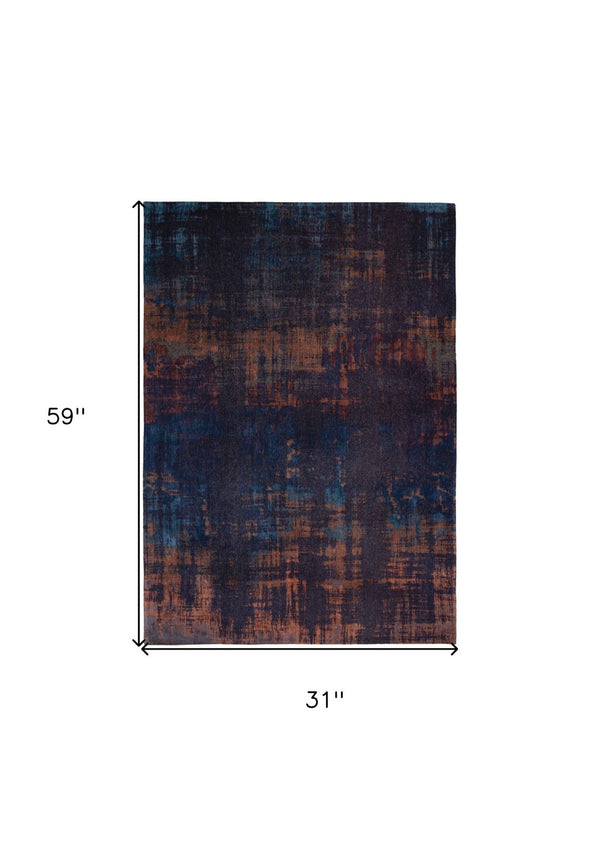 HomeRoots 3' Blue and Brown Abstract Area Rug with Non-Skid Backing - Modern Design for Entryways and Kitchens 3' X 5' 548729
