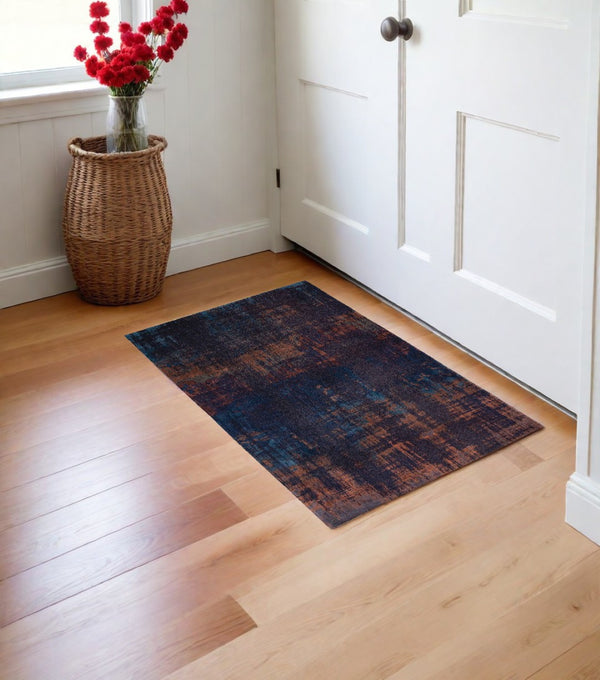 HomeRoots 3' Blue and Brown Abstract Area Rug with Non-Skid Backing - Modern Design for Entryways and Kitchens 3' X 5' 548729