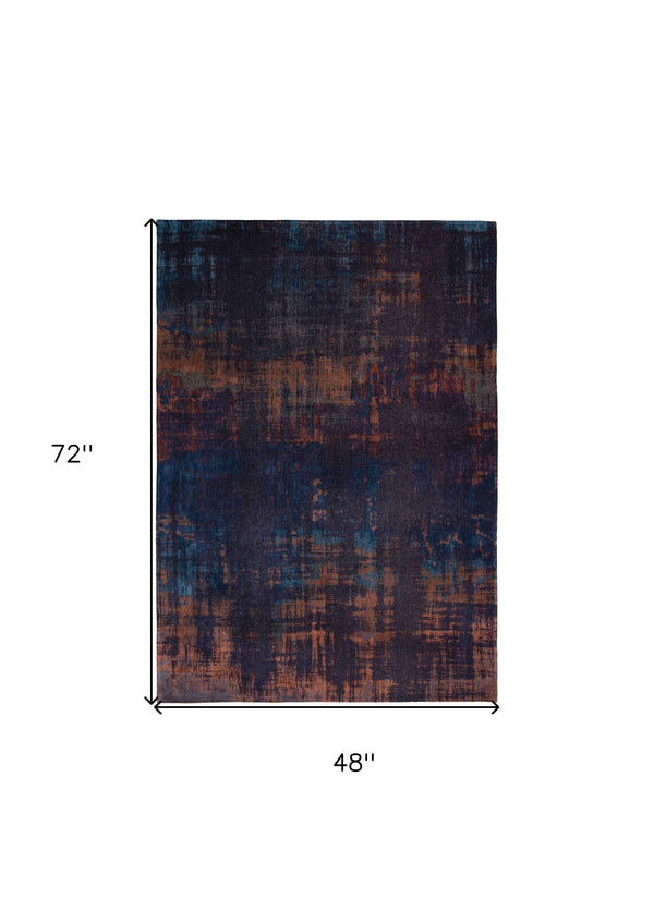 Homeroots 5' X 7' Blue And Brown Abstract Non Skid Area Rug  100% Pet 548730