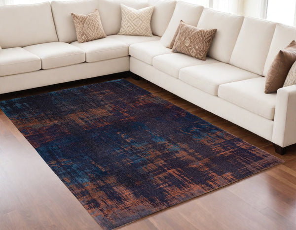 Homeroots 5' X 7' Blue And Brown Abstract Non Skid Area Rug  100% Pet 548730