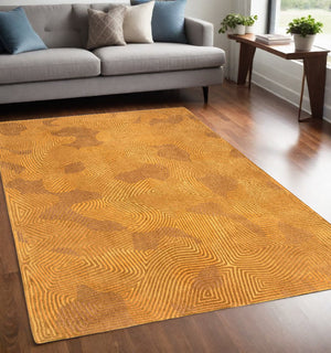 Homeroots 5' X 7' Yellow Abstract Non Skid Area Rug  100% Pet 548736
