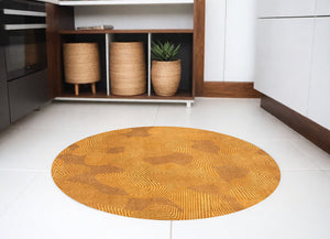 Homeroots 8' Yellow Round Abstract Non Skid Area Rug  100% Pet 548741