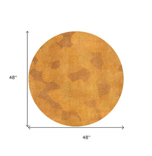 Homeroots 5' Yellow Round Abstract Non Skid Area Rug  100% Pet 548742