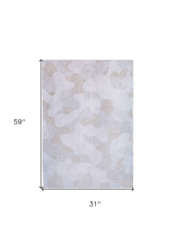 HomeRoots 3' X 5' Soft White Abstract Non-Skid Area Rug for Modern Spaces - Durable, Stylish & Easy Care! 548751