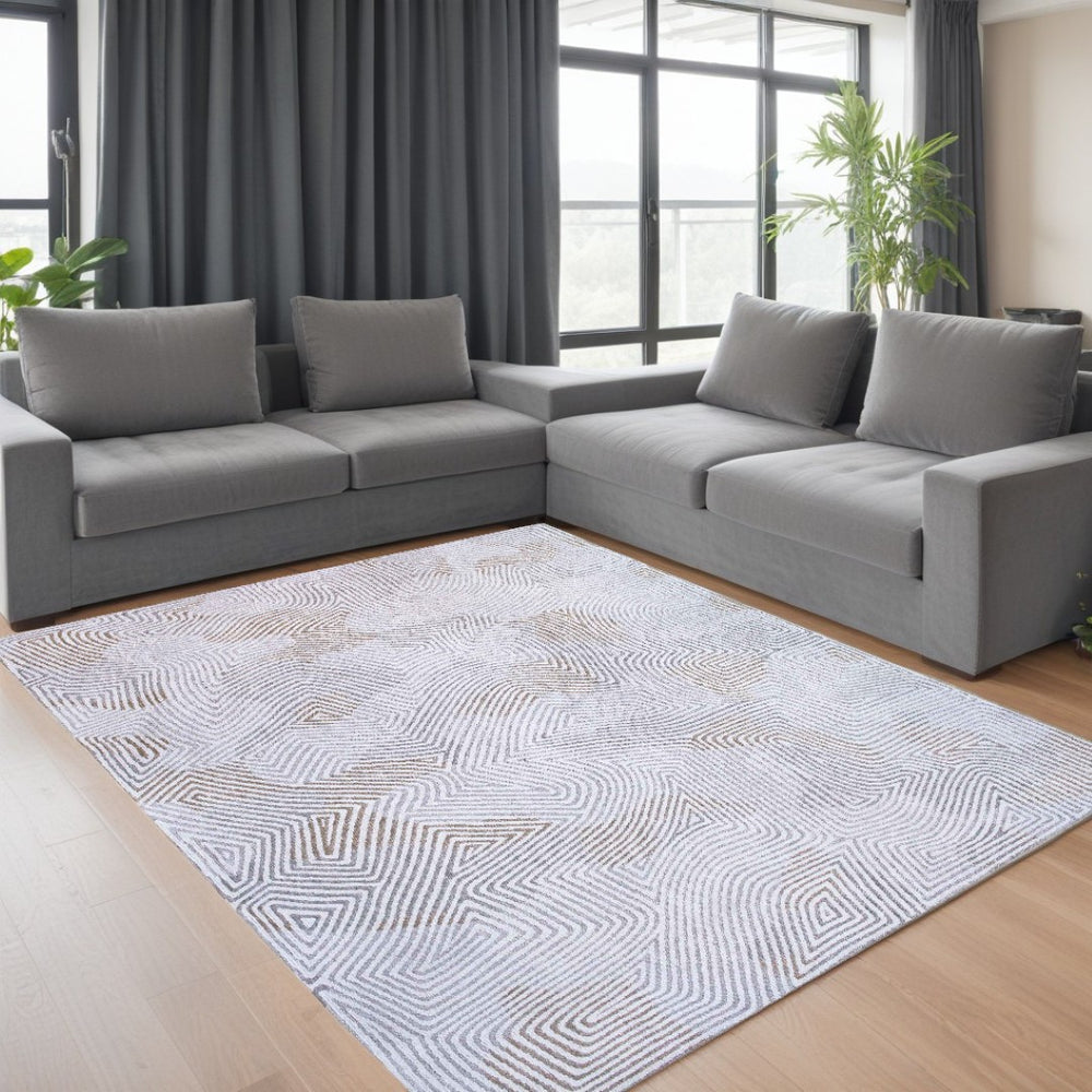 HomeRoots 9' Abstract White Non-Skid Area Rug - Elegant, Durable Design for High-Traffic Spaces & Easy Care 548756