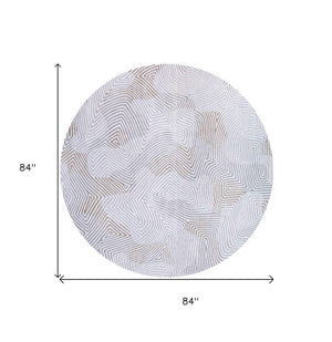 HomeRoots 5' White Abstract Non-Skid Area Rug – Stylish, Modern Design for Safe and Elegant Home Decor 8' Round 548757