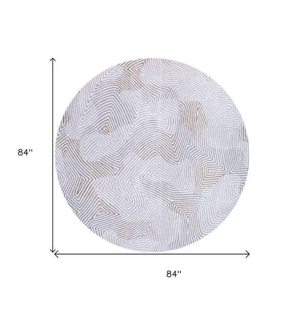 HomeRoots 5' White Abstract Non-Skid Area Rug – Stylish, Modern Design for Safe and Elegant Home Decor 8' Round 548757
