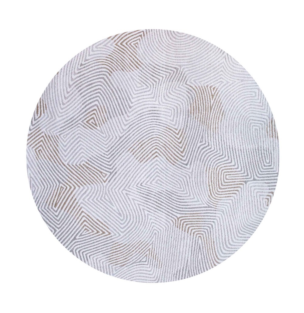 Homeroots 8' White Round Abstract Non Skid Area Rug  100% Pet 548757
