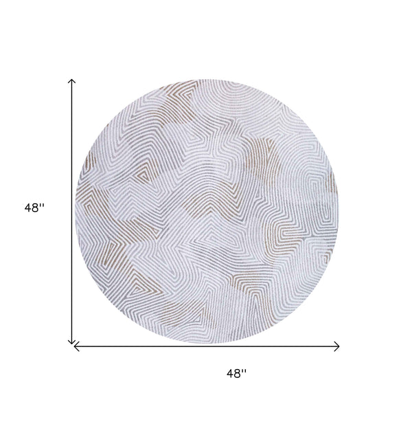 Homeroots 5' White Round Abstract Non Skid Area Rug  100% Pet 548758