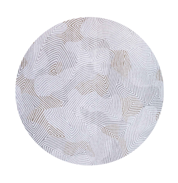 Homeroots 5' White Round Abstract Non Skid Area Rug  100% Pet 548758