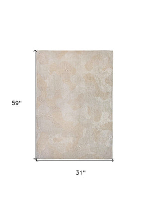HomeRoots 3' Beige and White Abstract Non-Skid Area Rug - Contemporary Style for High-Traffic Spaces 3' X 5' 548759