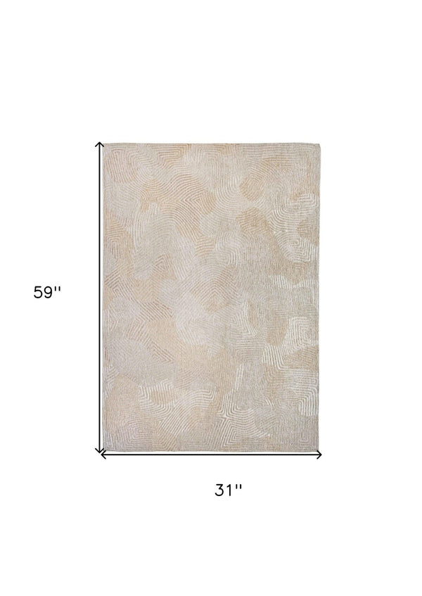 HomeRoots 3' Beige and White Abstract Non-Skid Area Rug - Contemporary Style for High-Traffic Spaces 3' X 5' 548759
