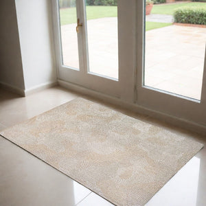HomeRoots 3' Beige and White Abstract Non-Skid Area Rug - Contemporary Style for High-Traffic Spaces 3' X 5' 548759