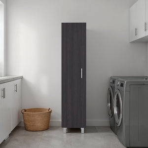 English Elm Vernon Narrow Freestanding Storage Cabinet with Interior Shelving and Broom Hooks Black B097P474306