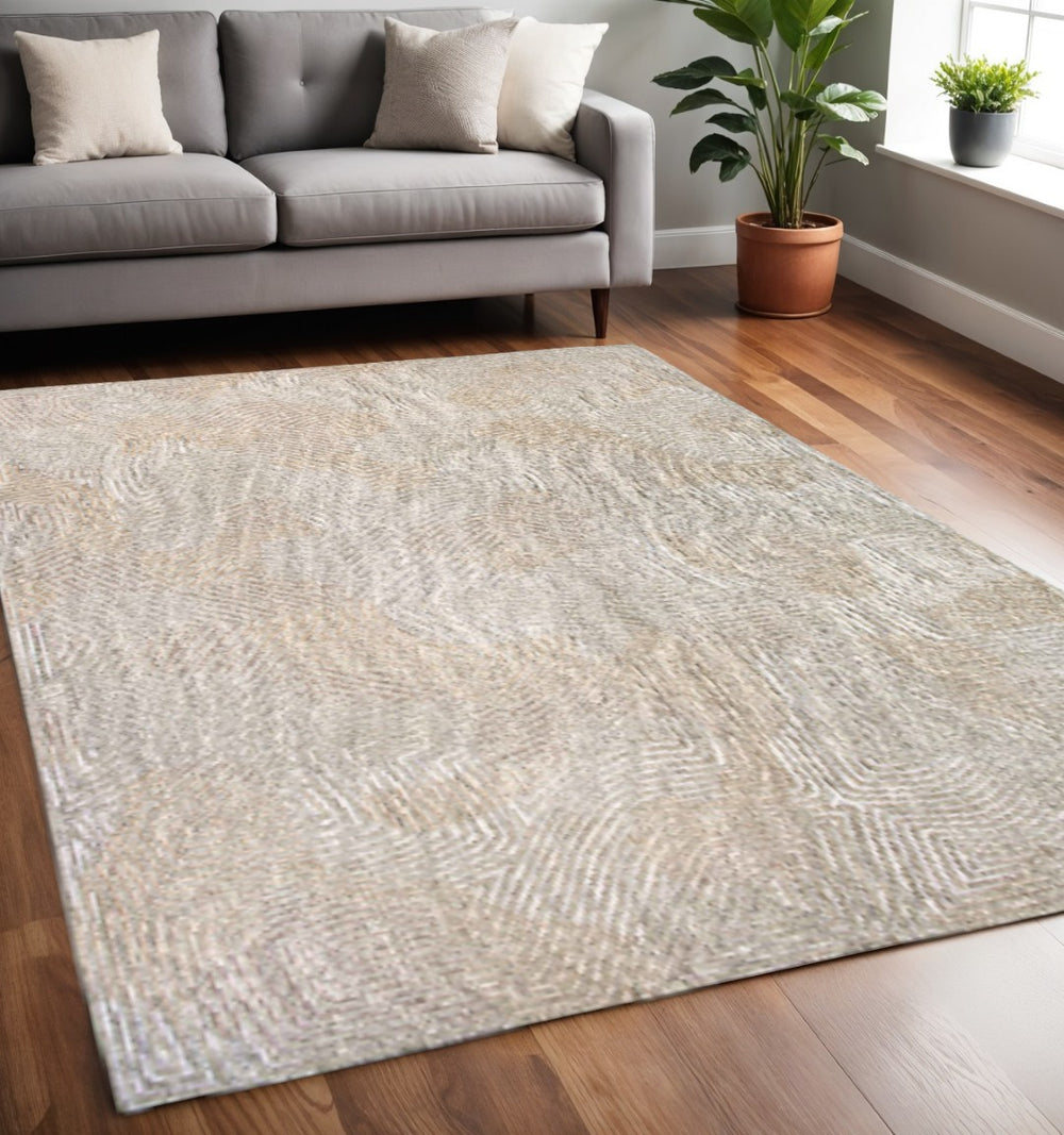 HomeRoots 3' Beige and White Abstract Non-Skid Area Rug - Contemporary Style for High-Traffic Spaces 5' X 7' 548760