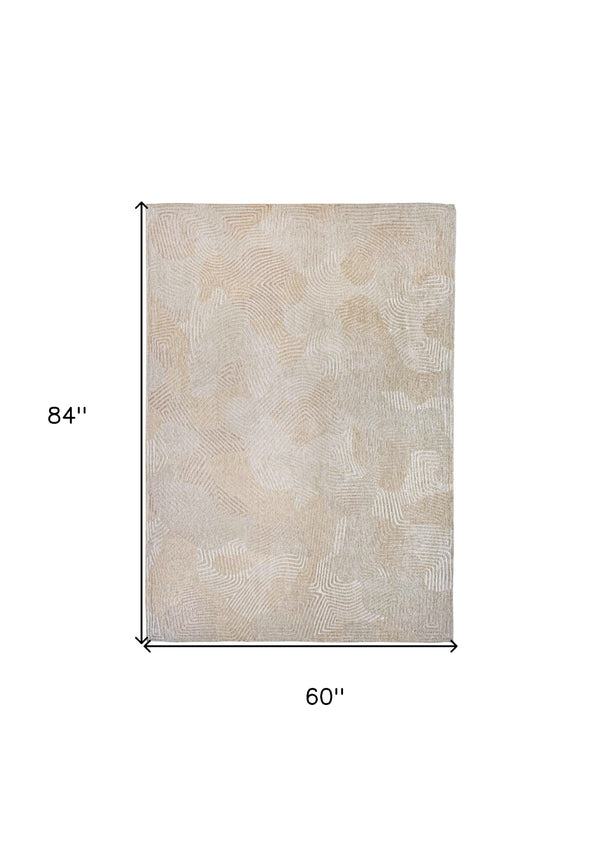 Homeroots 6' X 8' Beige And White Abstract Non Skid Area Rug  100% Pet 548761
