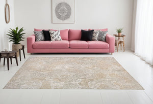 Homeroots 6' X 8' Beige And White Abstract Non Skid Area Rug  100% Pet 548761