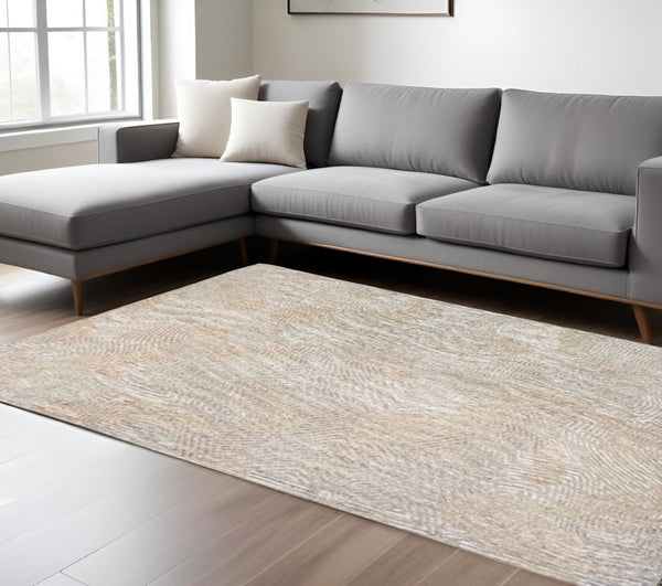 HomeRoots 3' Beige and White Abstract Non-Skid Area Rug - Contemporary Style for High-Traffic Spaces 6' X 8' 548761