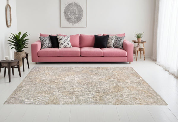 HomeRoots 9' X 13' Abstract Beige and White Area Rug with Non-Skid Backing - Modern Style for Every Space 548764