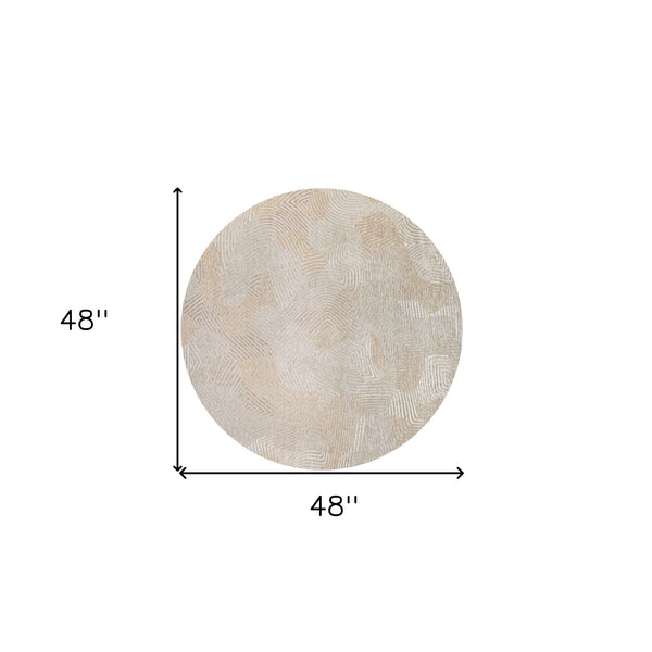Homeroots 5' Beige And White Round Abstract Non Skid Area Rug  100% Pet 548766