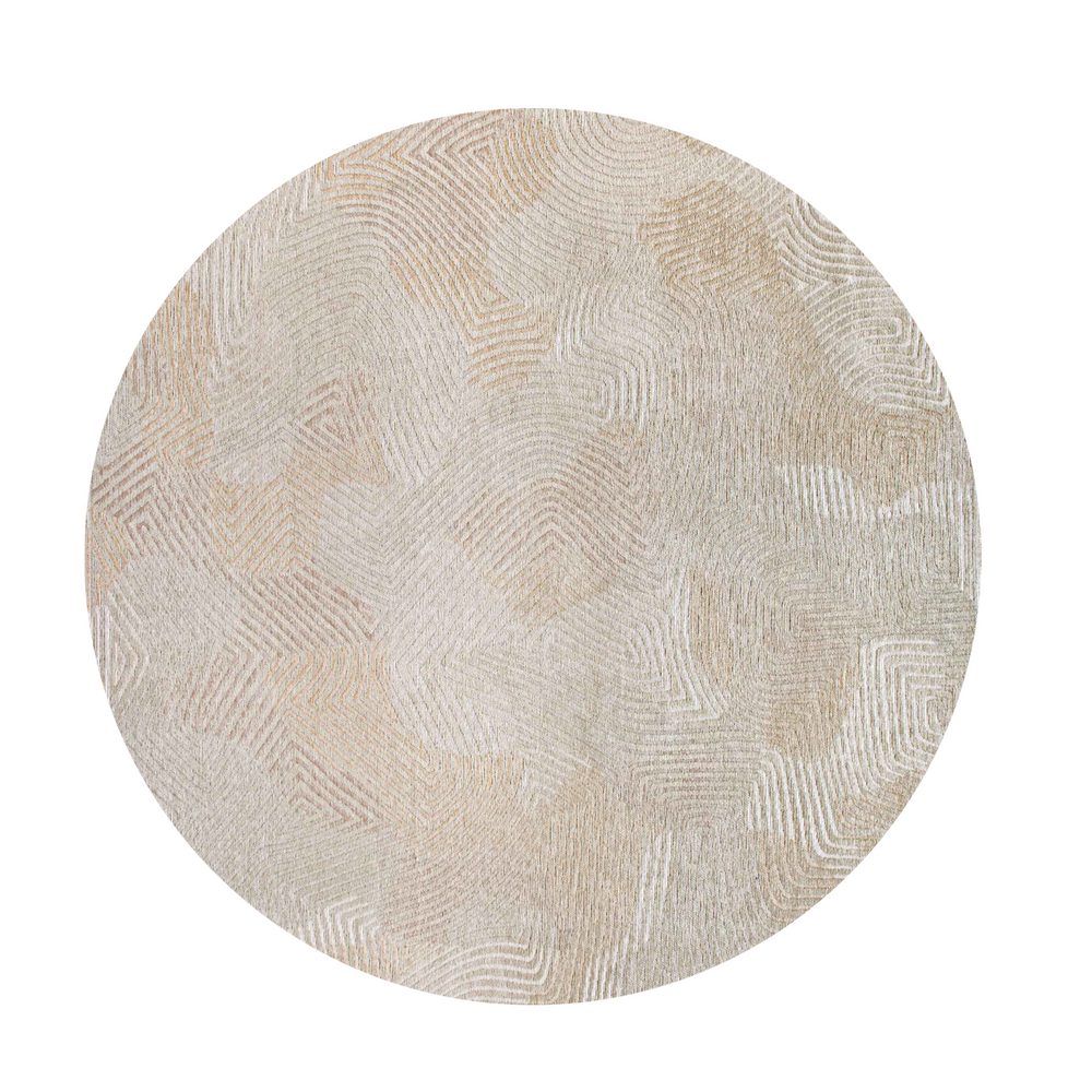 Homeroots 5' Beige And White Round Abstract Non Skid Area Rug  100% Pet 548766