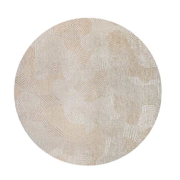 Homeroots 5' Beige And White Round Abstract Non Skid Area Rug  100% Pet 548766